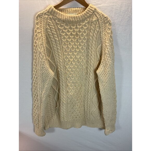 Arranmore Island Other - VTG Arranmore Irish Wool fisherman Sweater Ivory‎ Chunkly knit Mens LG